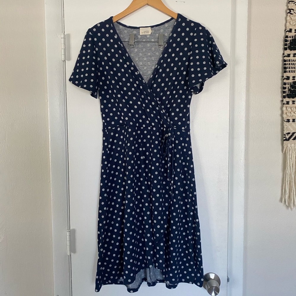 COPY - Caution To The Wind Polka Dot Faux Wrap Dr…